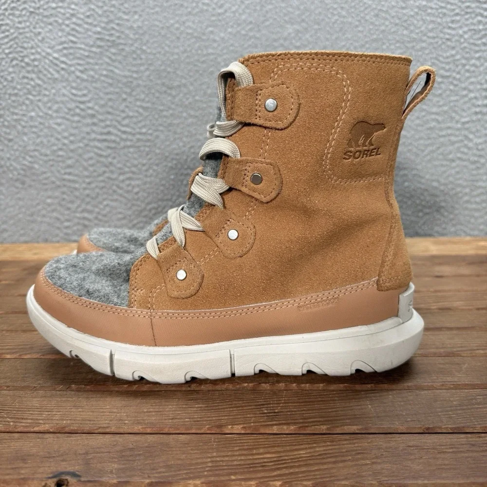 Sorel Boots Womens 7.5 Brown Gray Explorer II‎ Joan Waterproof Boot Outdoors
